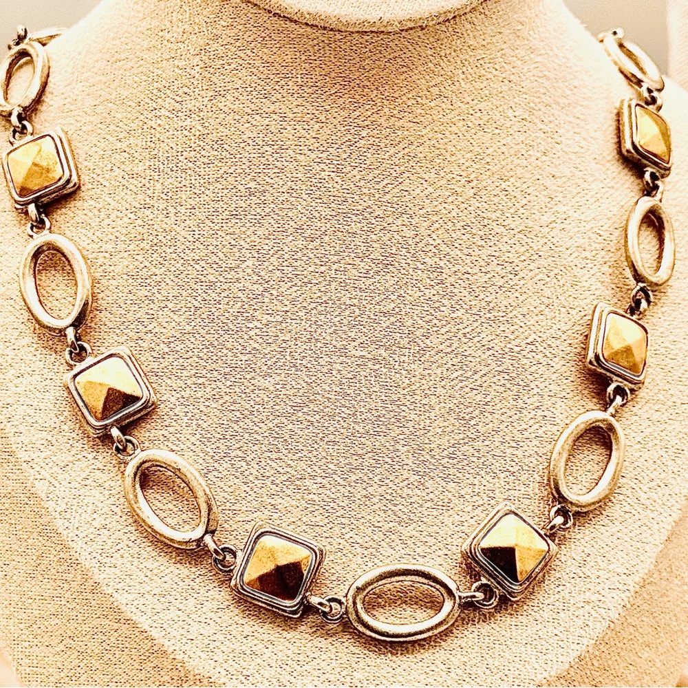 Premier Designs Antiqued Goldtone & Silvertone Geometric Necklace.